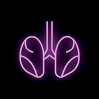 Bright pink neon sign showing human lungs on black background vector