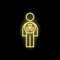 Neon yellow stick figure wearing radioactive symbol on black background vector