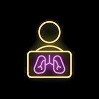 Neon sign showing patient with lung radiography on black background vector