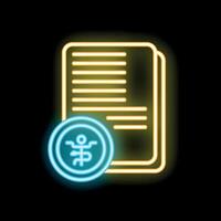 Neon icon of medical report with caduceus symbol for healthcare vector