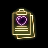 Neon icon of clipboard with heart representing love notes or romantic messages vector