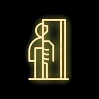 Neon yellow icon of a person being scanned by an x ray machine vector