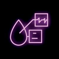 Neon icon of blood drop connected to medical analysis and results displaying data and charts vector
