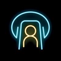 Neon icon of a person standing under security camera surveillance vector