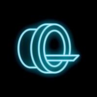 Blue neon icon of a ct scan machine with patient table moving through the center on a black background vector