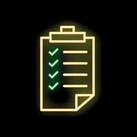 Neon icon of clipboard with checklist showing completed tasks vector