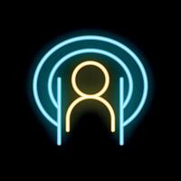Neon icon of person standing with arms raised inside glowing circles vector