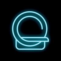 Neon icon of a tomography scan machine glowing blue on black background vector