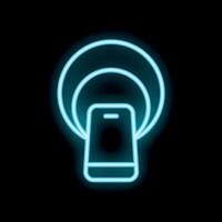 Neon icon of smartphone emitting wifi signal on black background vector