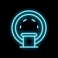Neon icon of a ct scan machine glowing blue on black background vector