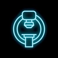 Neon icon of a ct scan machine glowing blue on black background vector