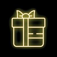 Neon gift box symbol is glowing on a black background vector