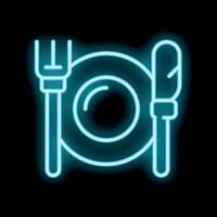 Neon sign of plate with fork and knife on black background vector