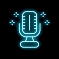 Glowing neon microphone icon representing audio recording and broadcasting vector