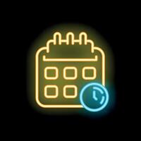 Neon calendar icon showing time passing concept vector