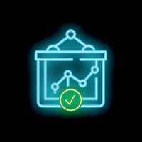 Neon icon of business plan showing positive trend with check mark vector