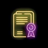 Neon icon of official document with stamp representing validation vector