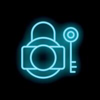 Neon padlock keyhole key glowing cyber security icon vector