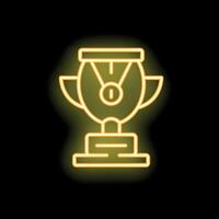 Golden neon trophy shining on dark background vector