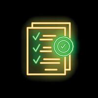 Neon sign showing a checklist with all items checked and approved vector