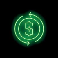 Green neon dollar sign rotating with arrows on black background vector