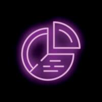 Neon sign showing pie chart icon on dark background vector