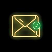 Neon envelope icon showing check mark for email marketing campaign vector