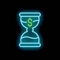 Neon sign representing an hourglass with a dollar symbol inside symbolizing time is money vector