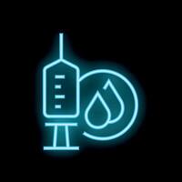 Neon icon syringe injecting liquid drops vector