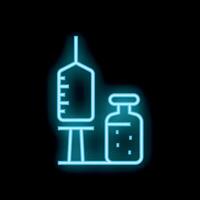 Neon syringe and vial glowing on black background vector