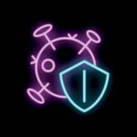 Neon shield protecting from virus on black background vector