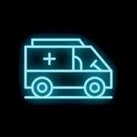 Neon ambulance symbol shining on black background vector