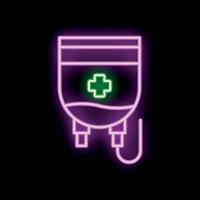 Neon icon of an intravenous drip bag glowing on a black background vector