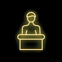 Neon sign of a speaker behind a podium giving a speech vector
