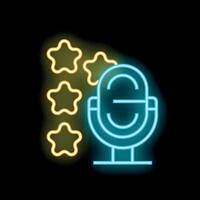 Neon icon style five stars podcast microphone representing podcast rating vector