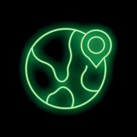 Green neon pin pointing location on planet earth icon vector
