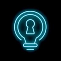 Neon lightbulb with keyhole symbolizing secure ideas on black background vector