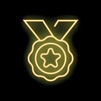 Neon medal icon glowing on dark background representing achievement and success vector