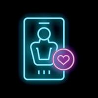 Neon icon of smartphone showing user profile with heart like notification vector