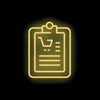 Neon shopping list icon glowing on dark background vector