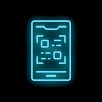 Smartphone scanning qr code with neon light effect on black background vector