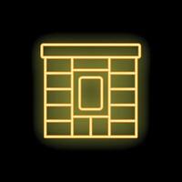 Yellow neon sign of building facade with window on black background vector
