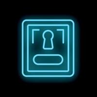 Blue neon sign showing a padlock protecting a document vector