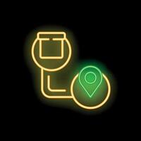 Neon sign showing a package being delivered to a location pin vector