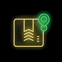 Neon yellow package tracking icon on black background vector
