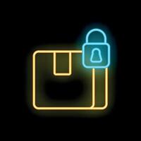 Neon icon of a locked cardboard box representing secure delivery vector