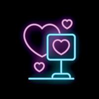 Neon sign showing hearts floating around a heart shaped billboard vector
