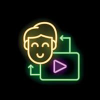 Happy neon user enjoying streaming content online vector