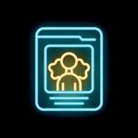 Neon icon of person thinking inside smartphone screen displaying concept of mobile brainstorming vector