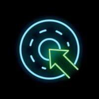 Neon green arrow pointing at center of blue target on a black background vector
